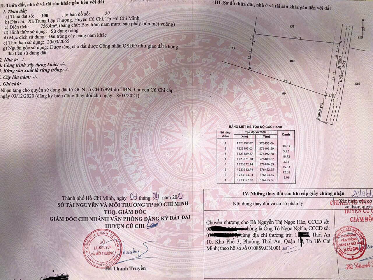  HẠ GIÁ TỪ 1 ty 990 XUỐNG CÒN 1 tỷ 550 ( bớt lộc ) tiếp môi giới ) Bán Đất Xã Trung Lập Thượng, Củ Chi, HCM 