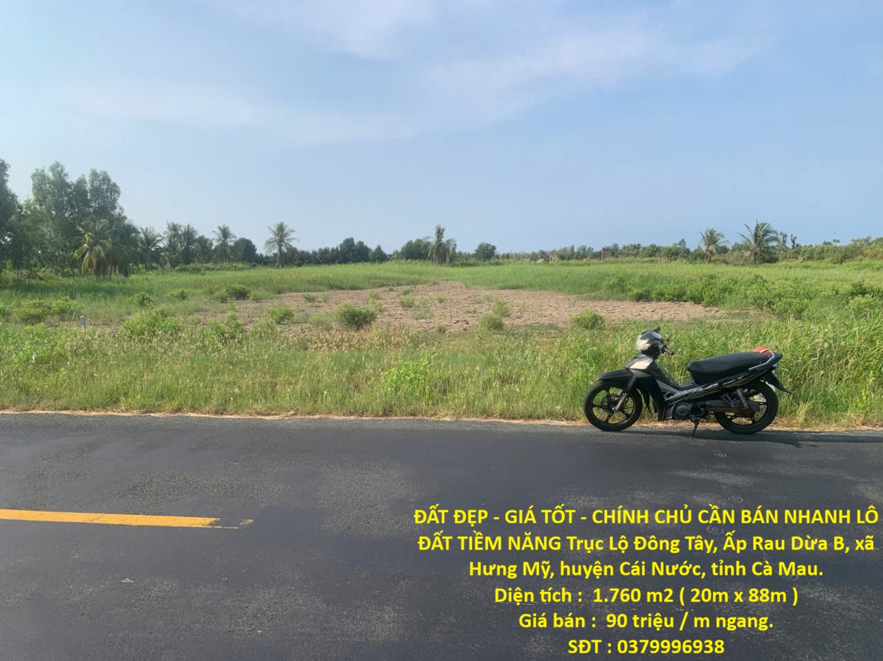  ĐẤT ĐẸP - GIÁ TỐT - CHÍNH CHỦ CẦN BÁN NHANH LÔ ĐẤT TIỀM NĂNG Trục Lộ Đông Tây, xã Hưng Mỹ, Cà Mau. 