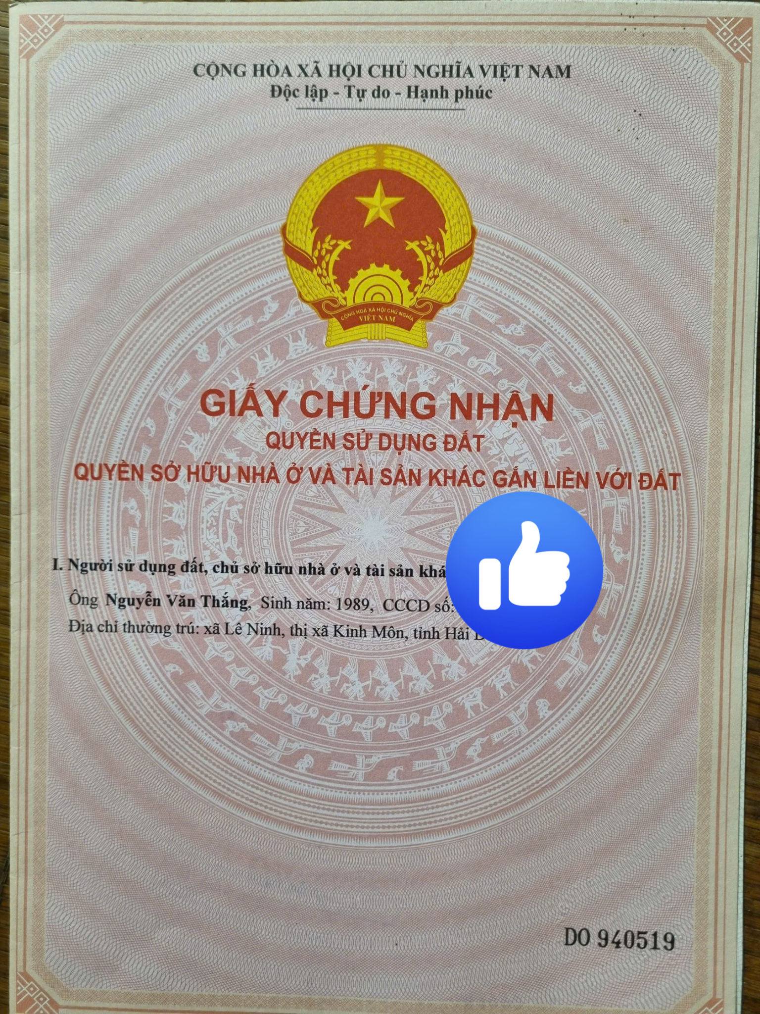  Bán lô đất 90m2 ( mặt tiền 5m) Tại Minh Tân -  Kinh Môn -  Hải Dương. 
