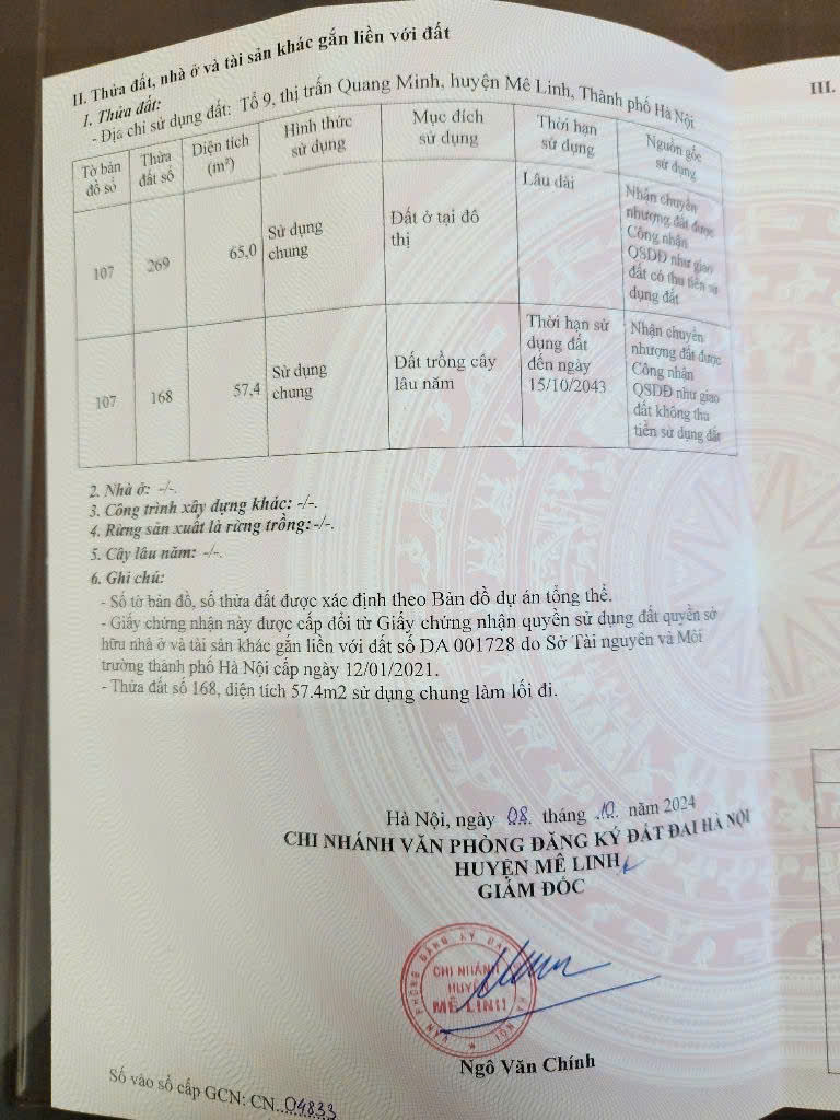  TỔ 10 QUANG MINH MÊ LINH 65M 2 MẶT TIỀN GIÁ 4,X TỶ.FULL TC,LH E QUANG LV CC 