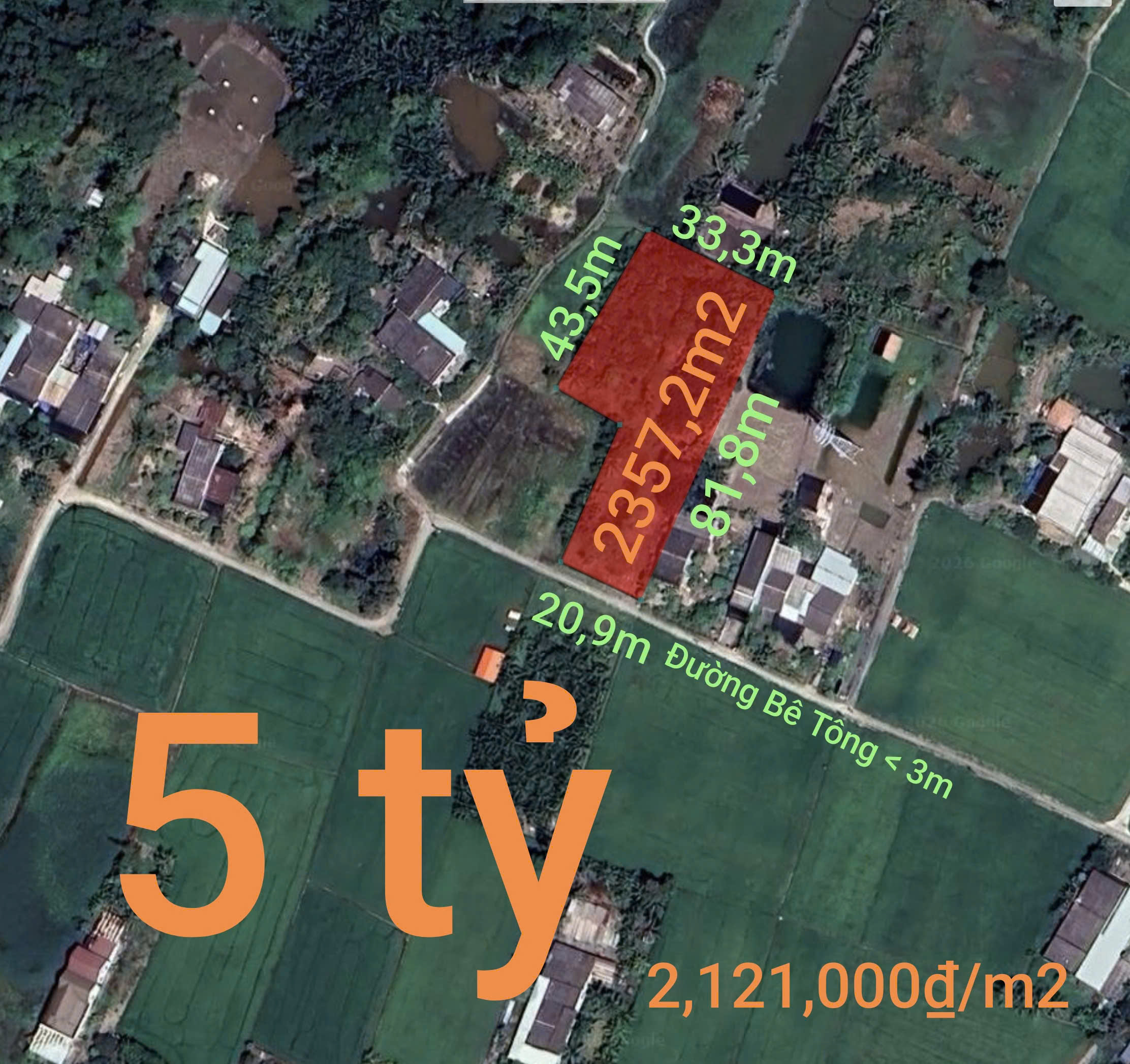  Bán lô đất lúa xã Tân Trụ giá 5  tỷ 