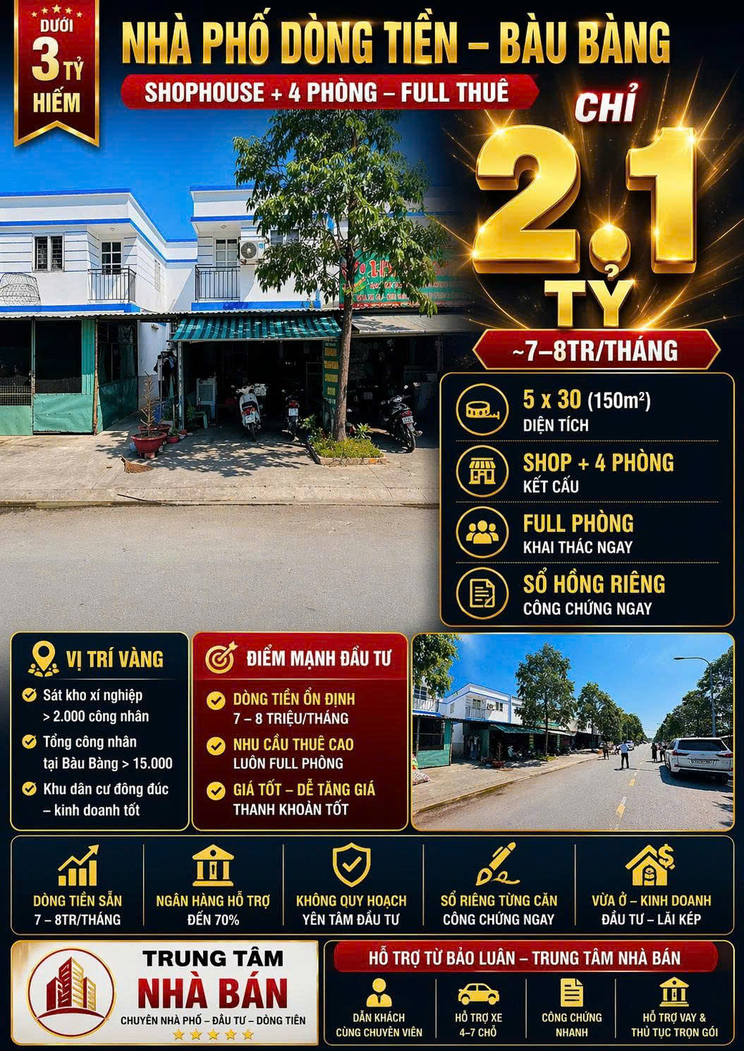 Nhà Mặt Phố D5 Lai Uyên, Bàu Bàng - Sổ Đỏ 150m2, 2 Tỷ 1 - LH 0898333313 