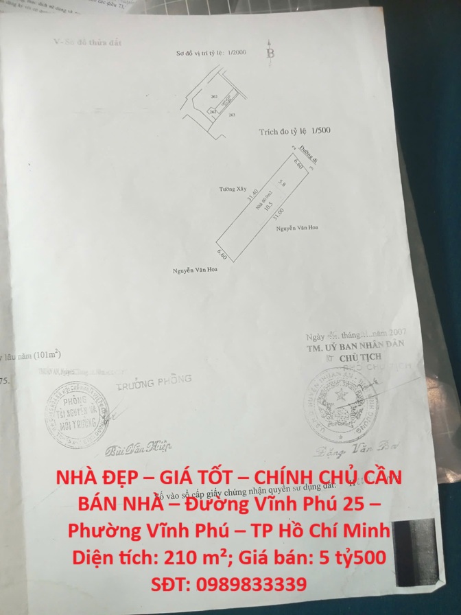  NHÀ ĐẸP – GIÁ TỐT – CHÍNH CHỦ CẦN BÁN NHÀ – Đường Vĩnh Phú 25 – Phường Vĩnh Phú – TP Hồ Chí Minh 
