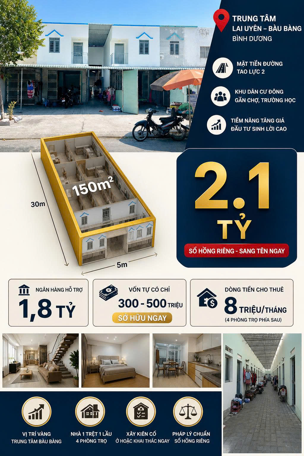  NHÀ MẶT PHỐ BÀU BÀNG 150M2 - SỔ ĐỎ CHÍNH CHỦ - CHỈ 2.1 TỶ! KHÔNG ĐỢI NỮA! 0898333313 