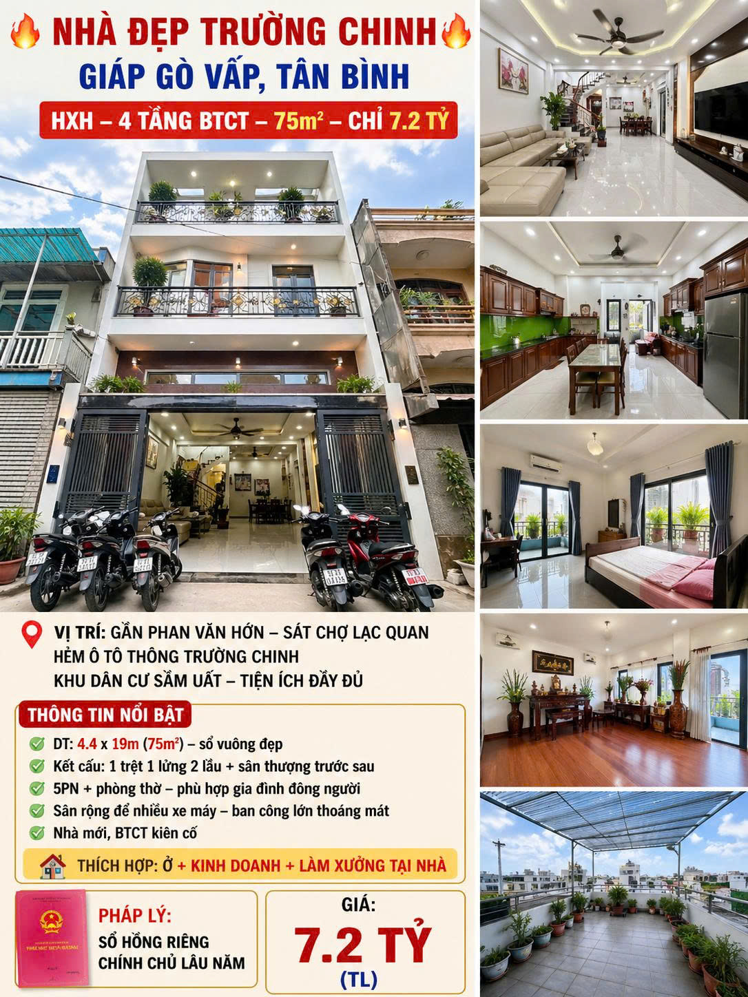  ????????HXH TRƯỜNG CHINH – NHÀ ĐẸP 4 TẦNG ???? 