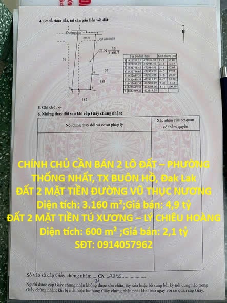  ĐẤT ĐẸP – GIÁ TỐT – CHÍNH CHỦ CẦN BÁN 2 LÔ ĐẤT – PHƯỜNG THỐNG NHẤT, TX BUÔN HỒ, Đak Lak 