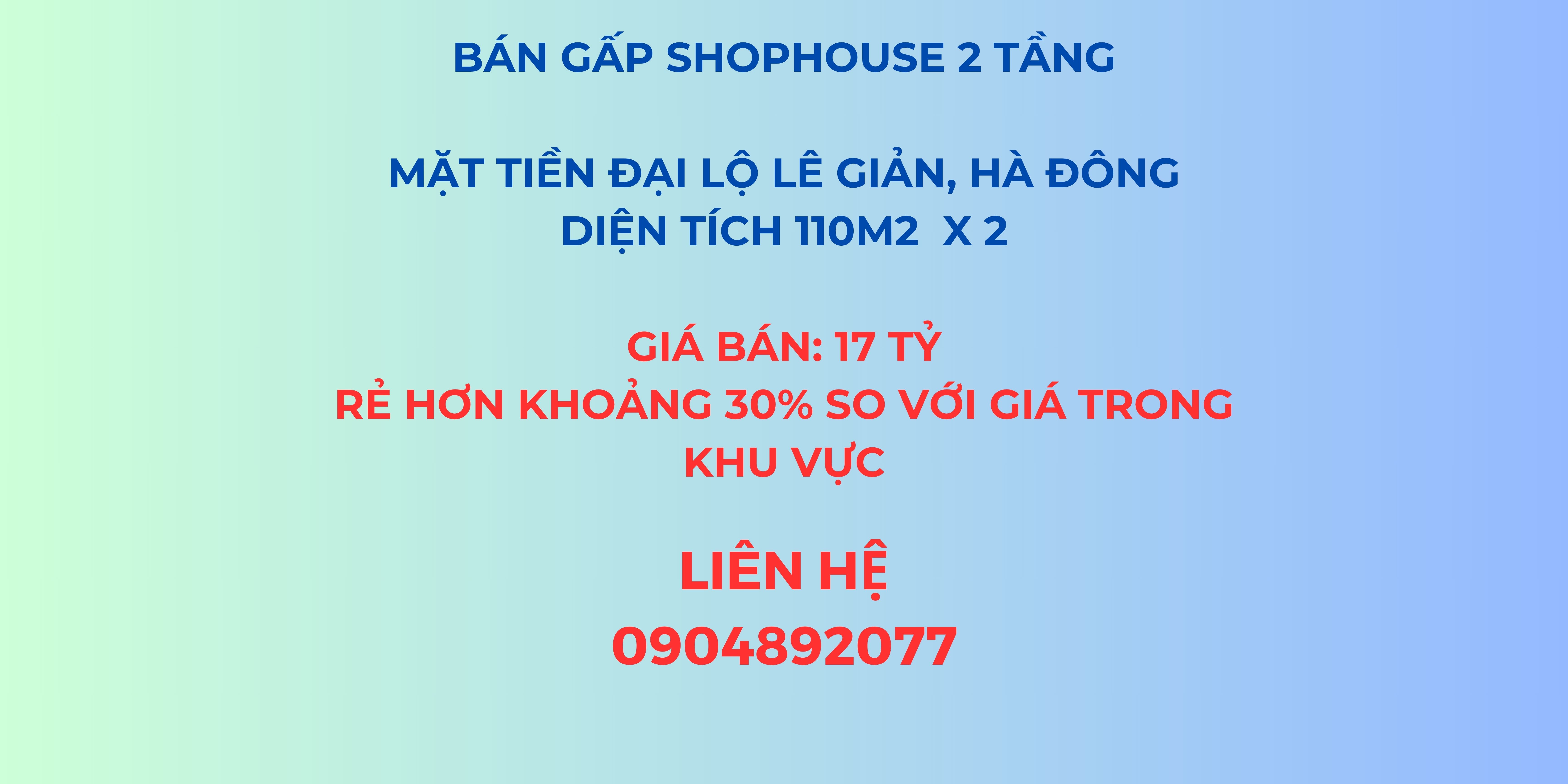  Bán gấp Shophouse 2 tầng, Rẻ hơn khoảng 30% so với giá trong khu vực tại Hà Đông 