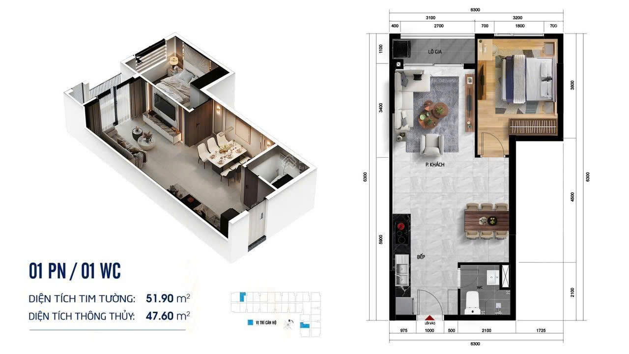  Chính chủ bán nhanh 1PN+1 (41.28m2) giá 2ty đã TT 30% 