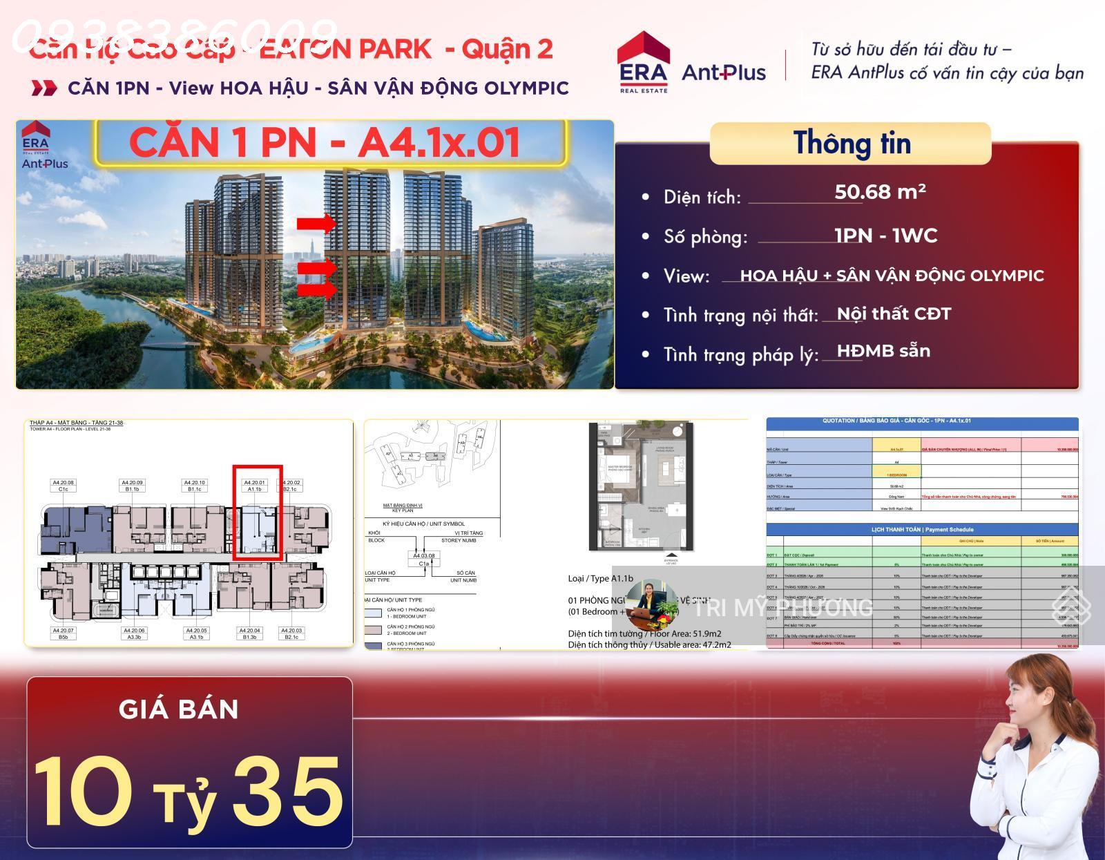  Eaton Park - chỉ 790 triệu, công chứng, sang tên ngay - căn 1PN + tháp A4 + view Rạch Chiếc 