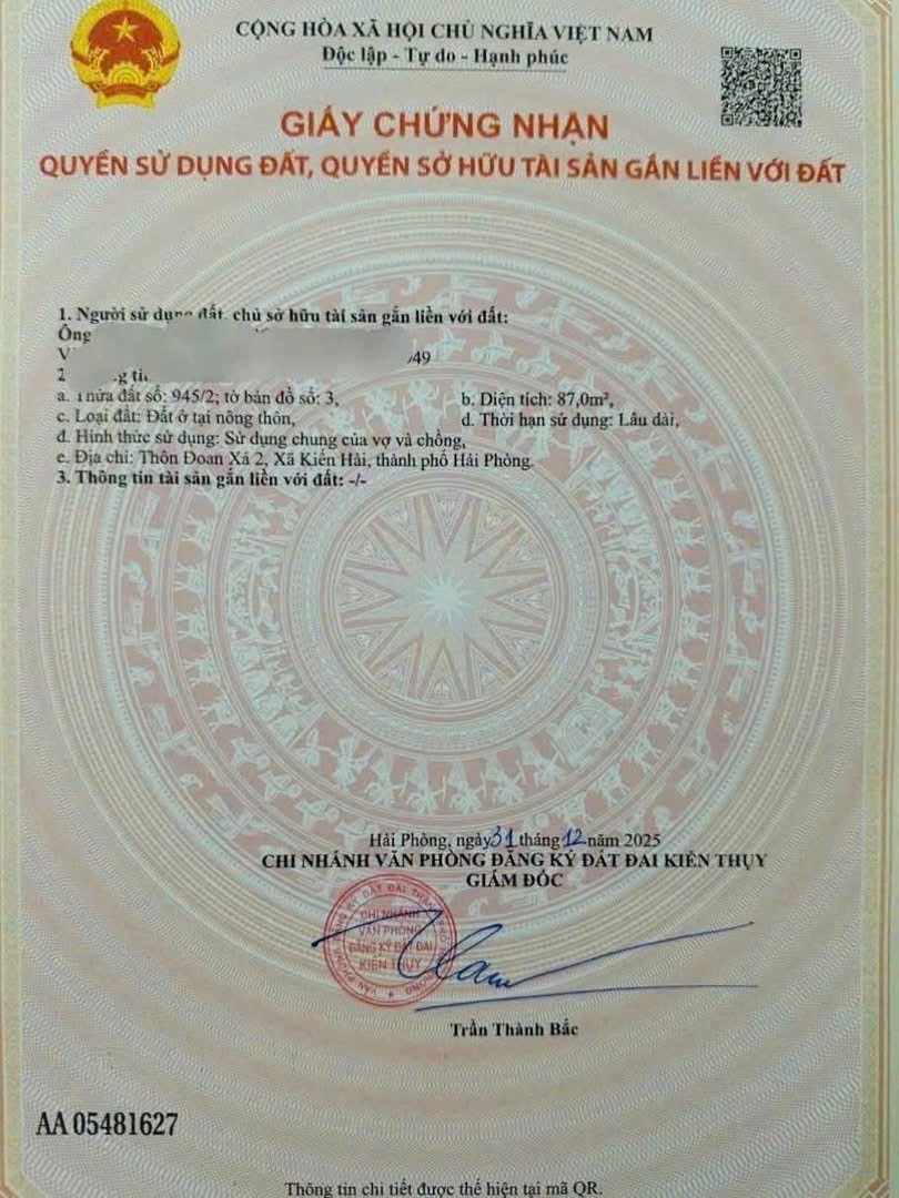  BÁN ĐẤT ĐOAN XÁ 2 - ĐOÀN XÁ - KIẾN THỤY - HẢI PHÒNG 