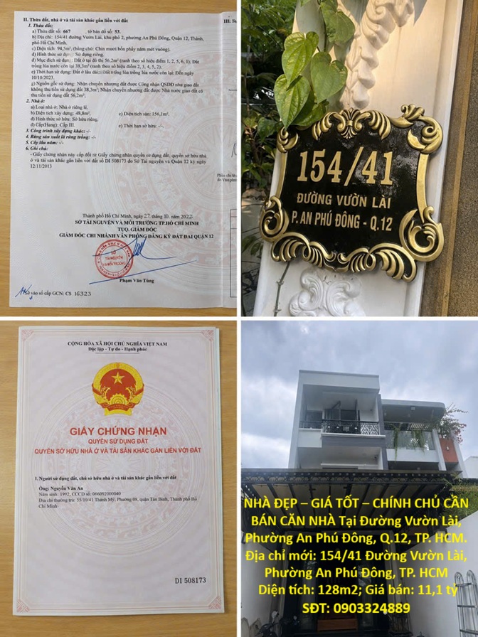  NHÀ ĐẸP – GIÁ TỐT – CHÍNH CHỦ CẦN BÁN CĂN NHÀ Tại Đường Vườn Lài, Phường An Phú Đông, Q.12, TP. HCM 