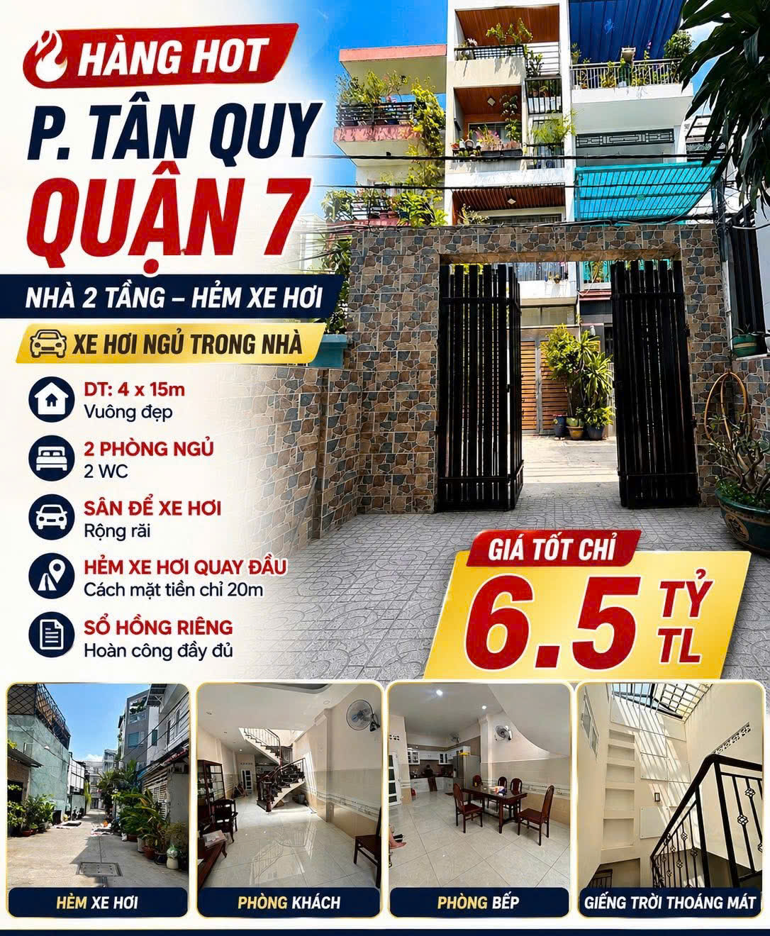  HIẾM BÁN NHÀ ĐƯỜNG SỐ 47 TÂN QUY 4X15 HẺM OTO CHỈ 6 TỶ 5 