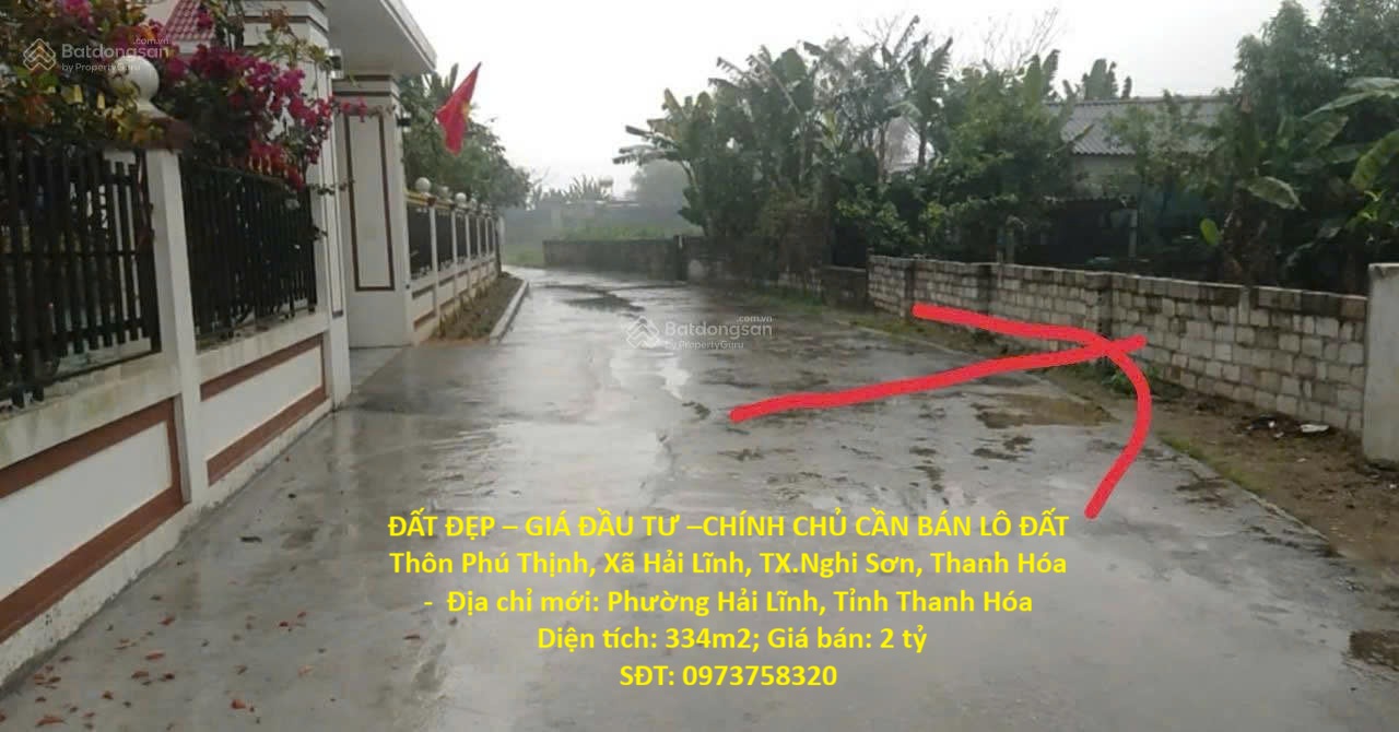  ĐẤT ĐẸP – GIÁ ĐẦU TƯ –CHÍNH CHỦ CẦN BÁN LÔ ĐẤT Thôn Phú Thịnh, Xã Hải Lĩnh, TX.Nghi Sơn, Thanh Hóa 