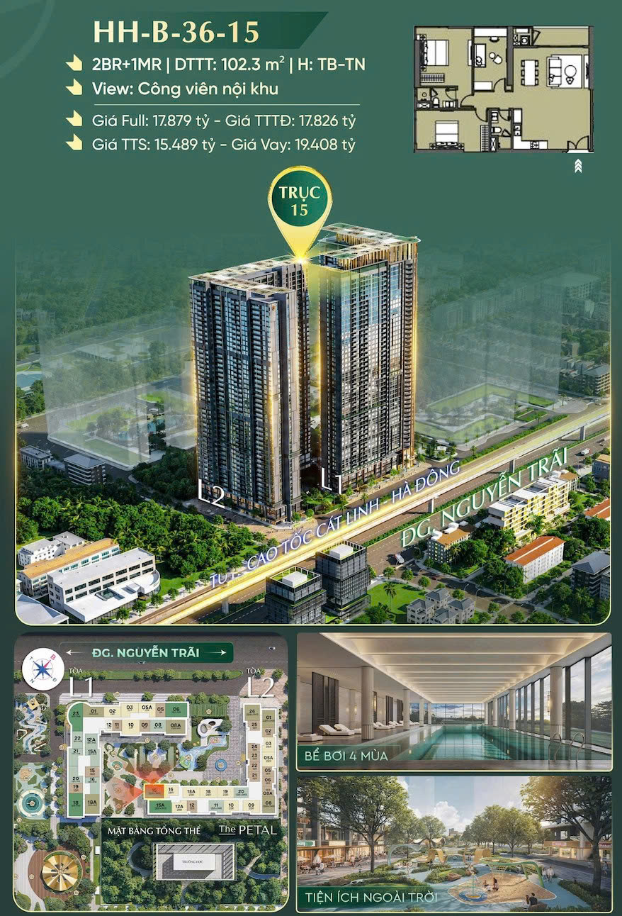  Căn 2PN+1MR 102.3m² View Công Viên Nội Khu Tại Hanoi Seasons Garden  Metro Ngay Chân Dự Án 
