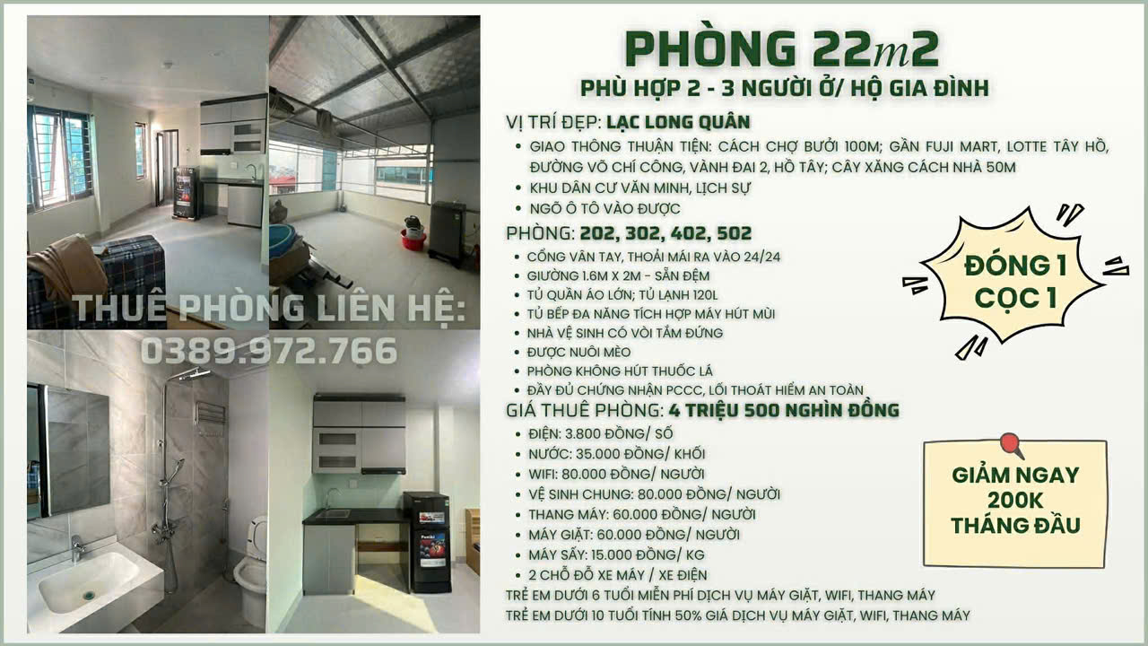  CHO THUÊ CĂN HỘ STUDIO 25M² FULL NỘI THẤT – LẠC LONG QUÂN, TÂY HỒ, HÀ NỘI 