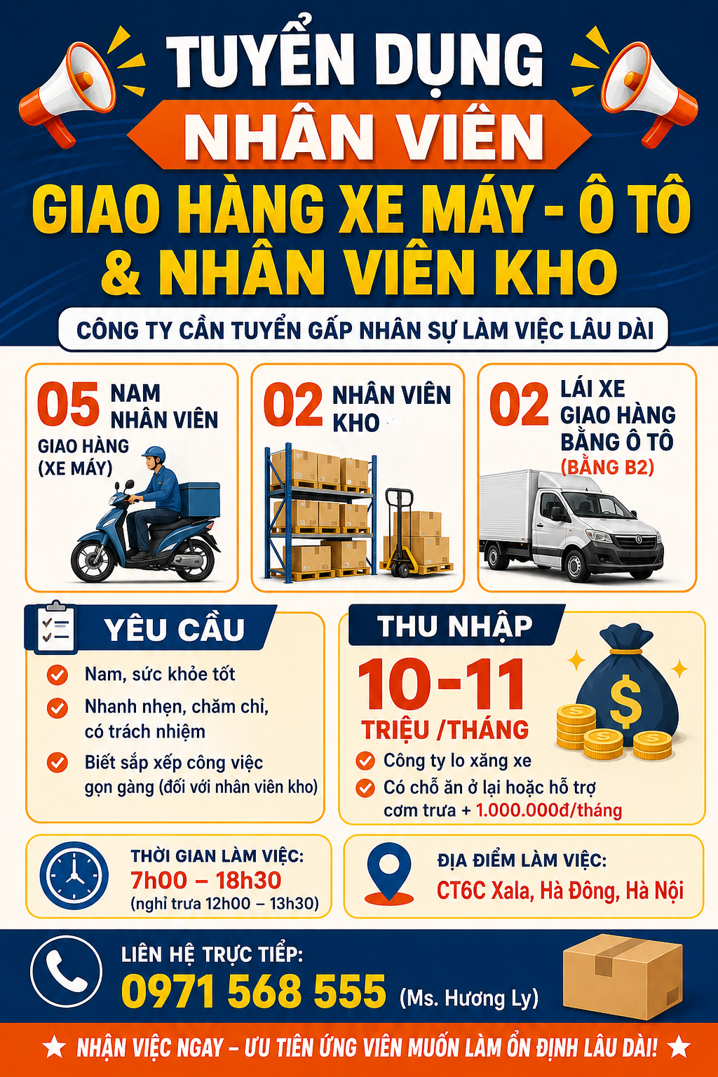   TUYỂN NHÂN VIÊN GIAO HÀNG XE MÁY - Ô TÔ  & NHÂN VIÊN KHO 