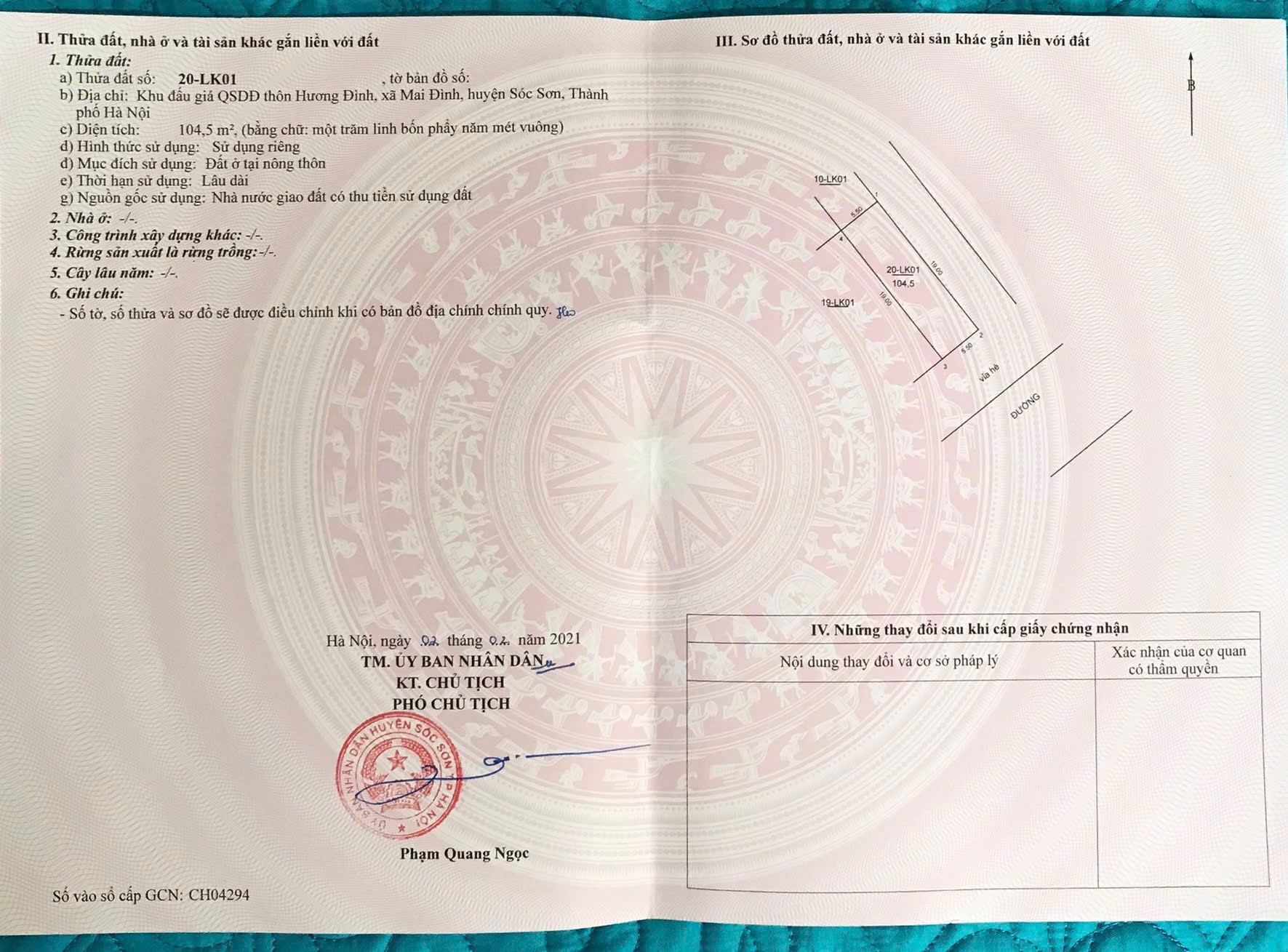  ĐẤT CHÍNH CHỦ - TIỀM NĂNG Tại Khu Đấu Giá Hương Đình, Xã Mai Đình, Sóc Sơn, Hà Nội 