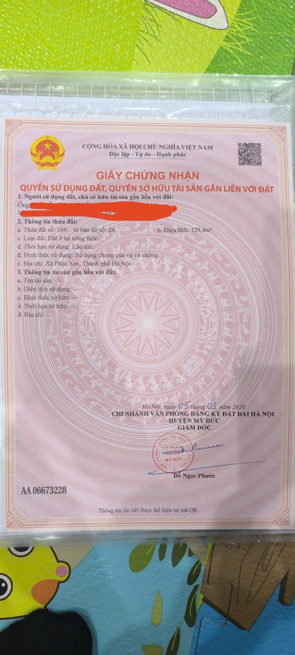  Bán lô đất 129,4m2( 5,22m*24,79m) Tại Phúc Sơn - Mỹ Đức - Hà Nội. 