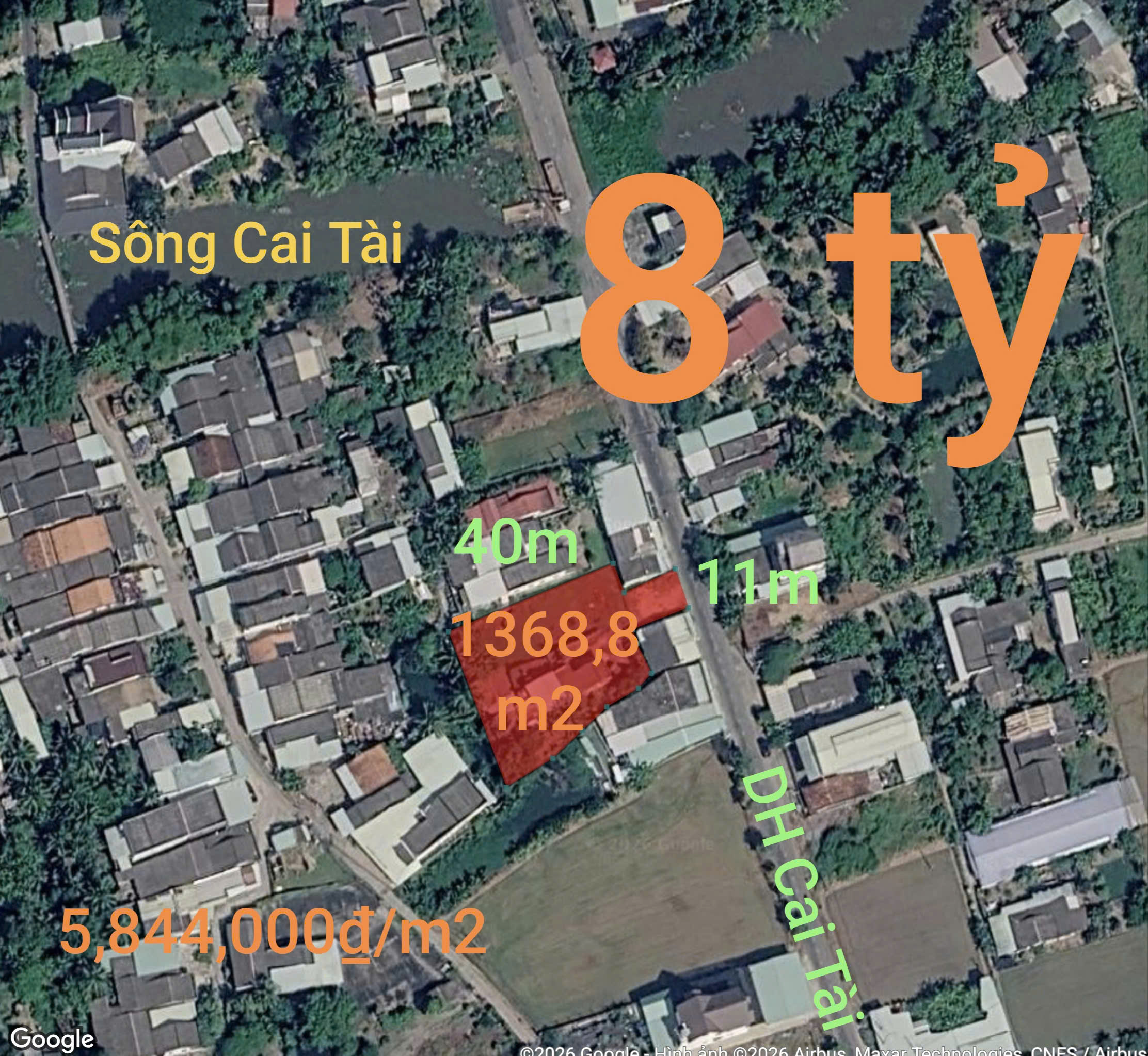  Bán lô đất thổ đường Cai Tài giá 8 tỷ 
