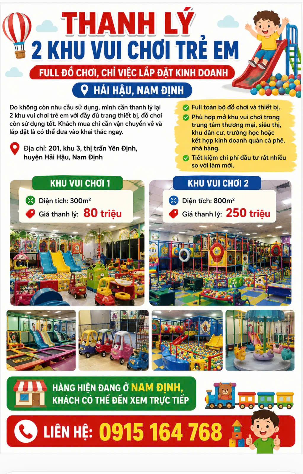  THANH LÝ 2 KHU VUI CHƠI TRẺ EM – FULL ĐỒ CHƠI, CHỈ VIỆC LẮP ĐẶT KINH DOANH - HẢI HẬU, NAM ĐỊNH 
