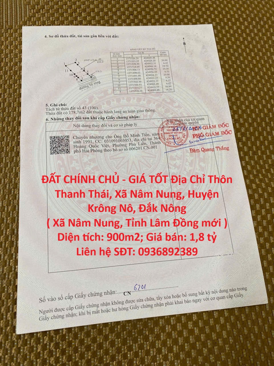  ĐẤT CHÍNH CHỦ - GIÁ TỐT Địa Chỉ Thôn Thanh Thái, Xã Nâm Nung, Huyện Krông Nô, Đắk Nông 